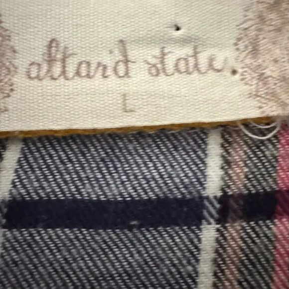 Altar’d State Shirt Button Front Blue Plaid Flannel Mixed Media Lace SZ L #2315 - Picture 6 of 15